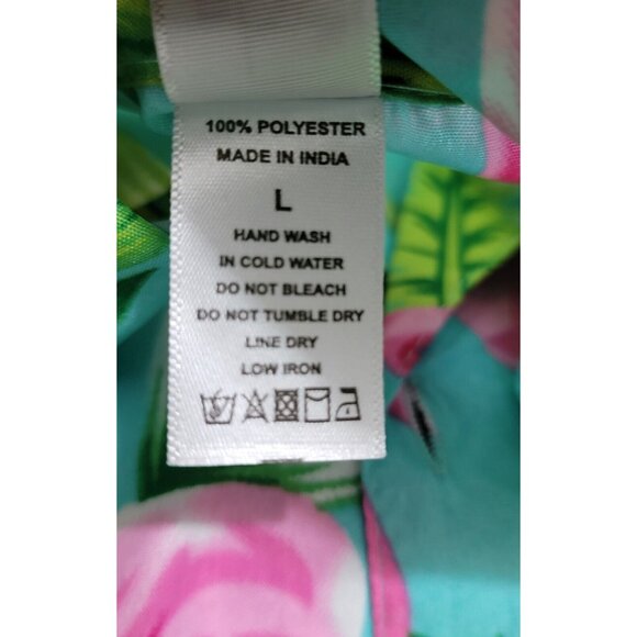 India Boutique Mens Turquoise Pink Flamingo Hawaiian Shirts Short Sleeve Size L - Picture 9 of 10